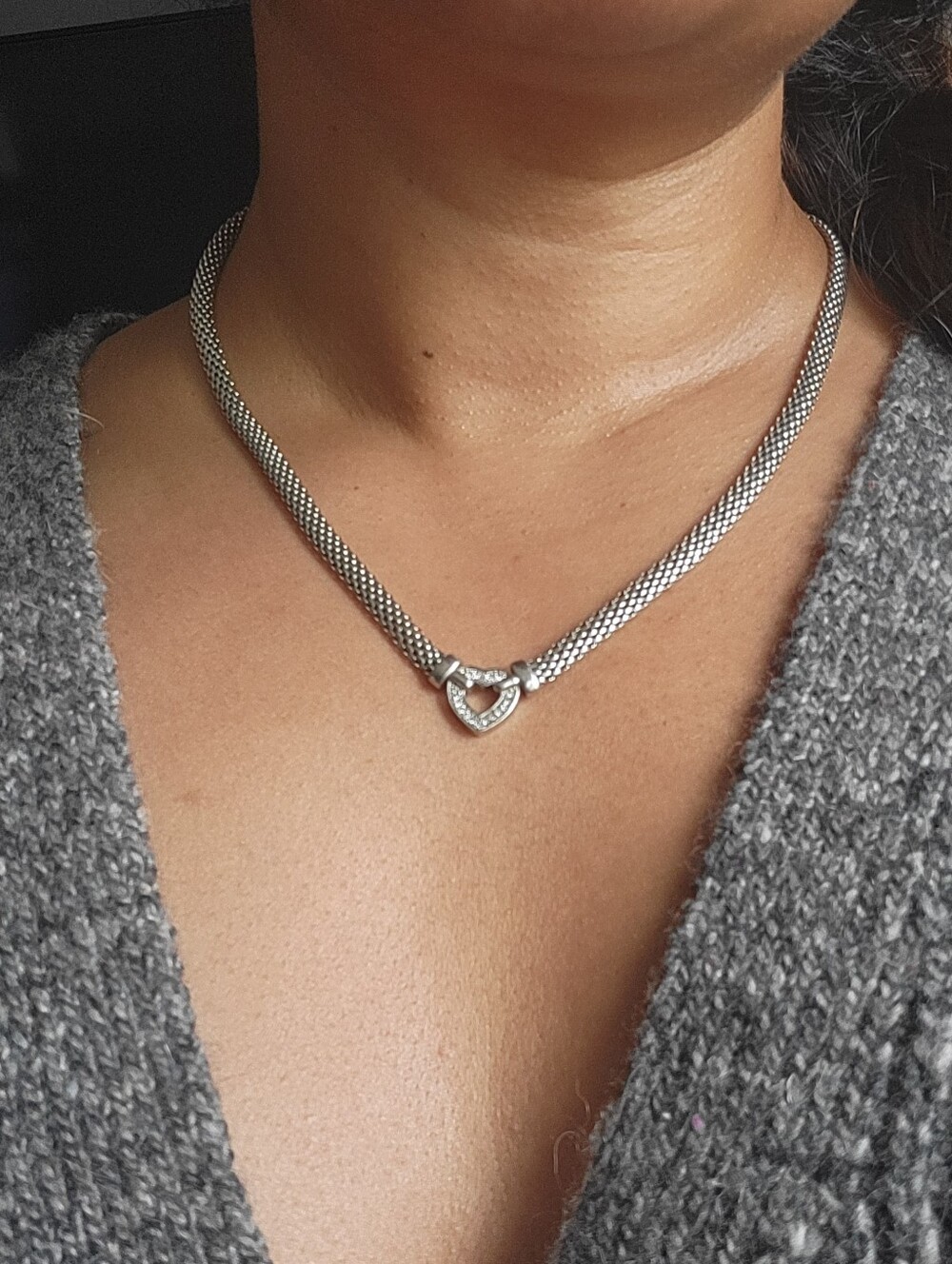 Natural Diamond Heart Necklace With Sterling Silver Chain, 18.5", IGL Certified